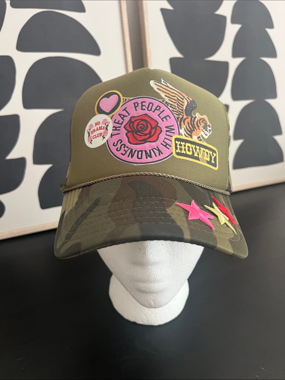 Trendy snap back hat with patches